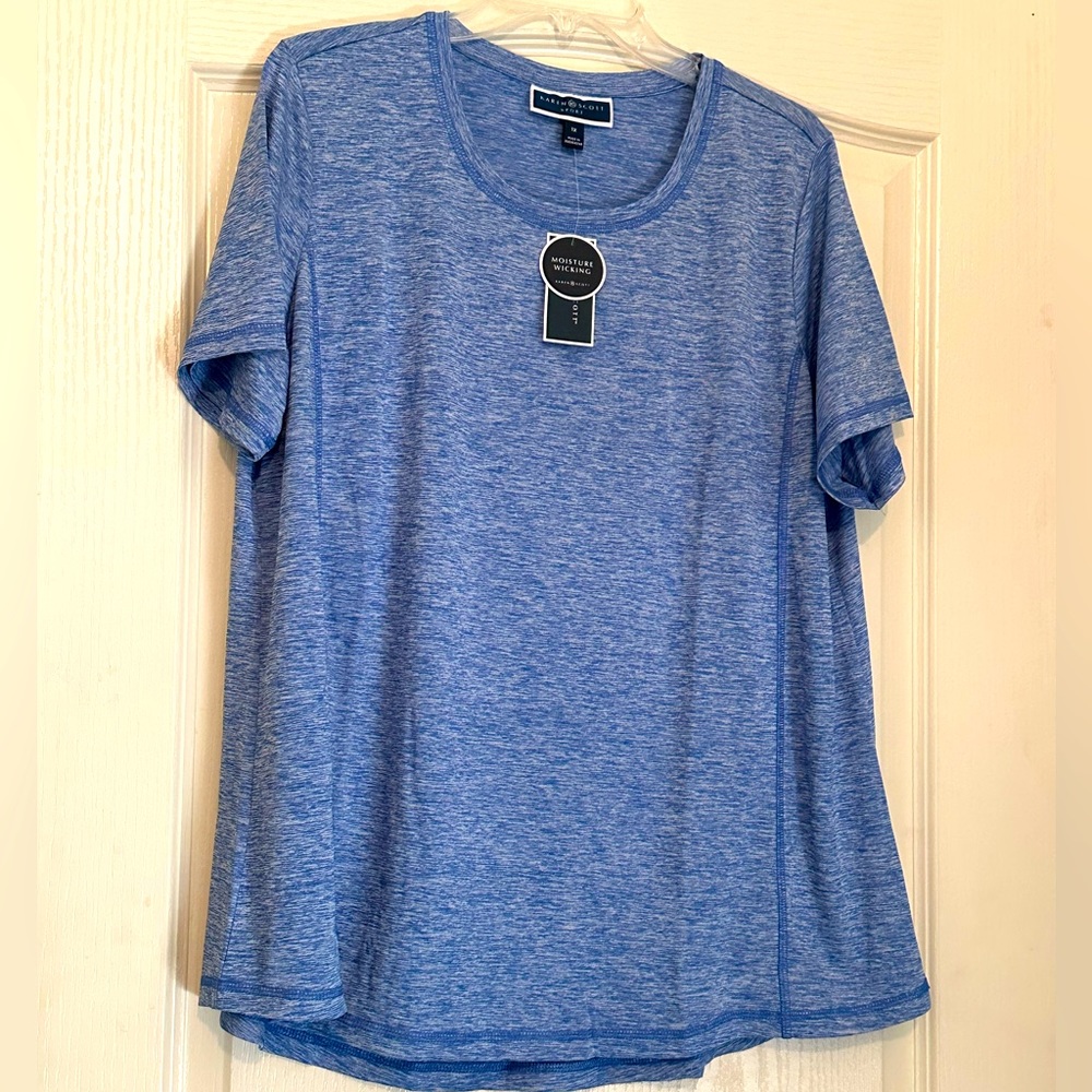 Karen Scott Blue Performance Tee. New with tags. Size 1x quick dry material